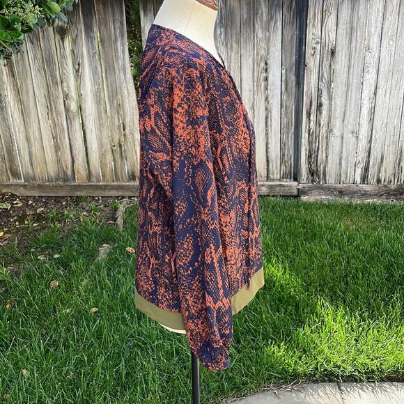 CAbi Snakeskin Print Orange Blue Wrap Long Sleeve Top  Women's Size Medium - Picture 6 of 9